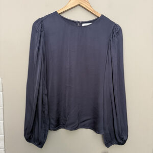 VELVET Graham & Spencer Leila Puff Sleeve Blouse Top Steel Blue Size Medium NWT